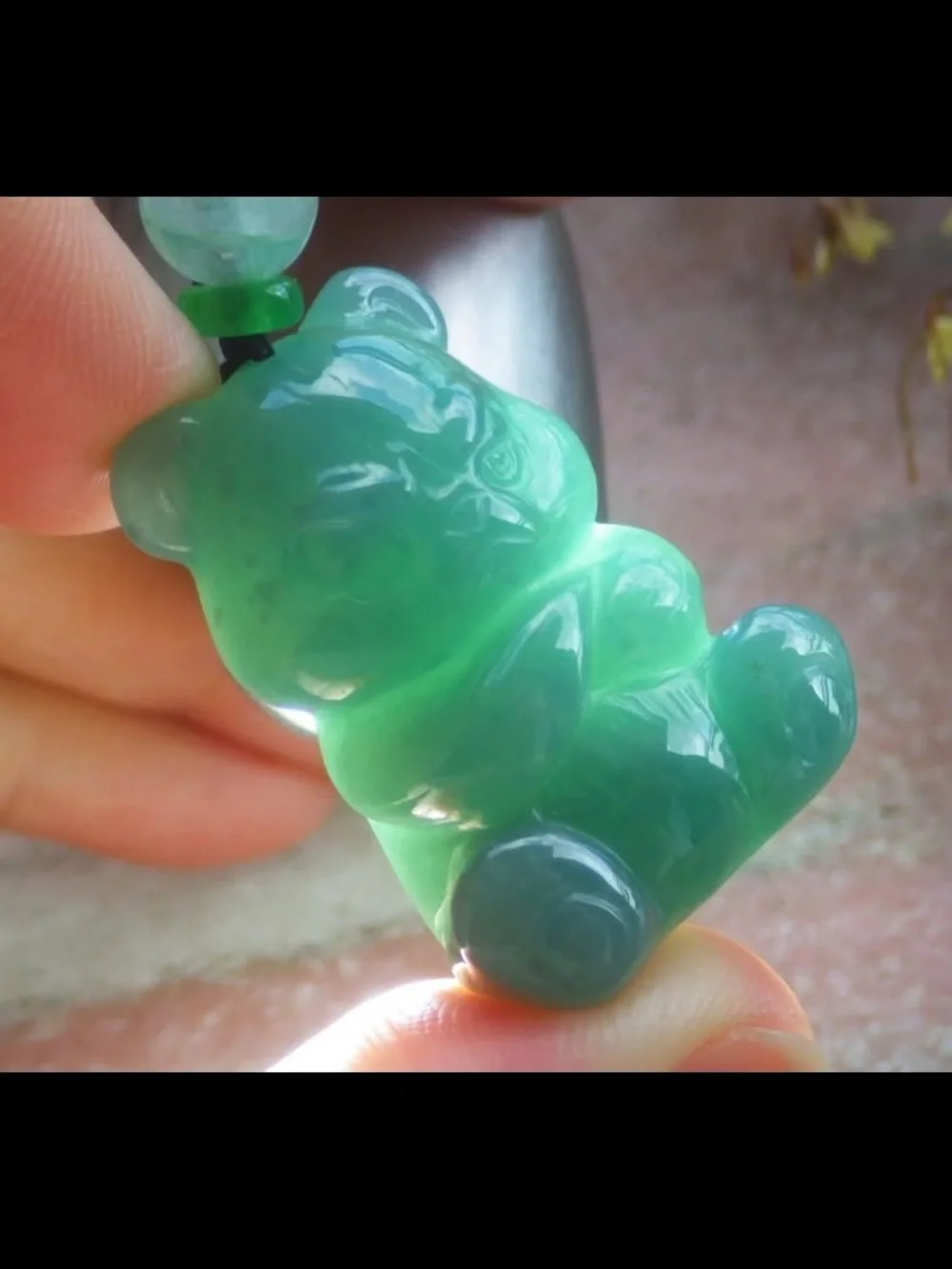 Certificate JADEITE Jade dark Green wealth bear angry panda Pendant